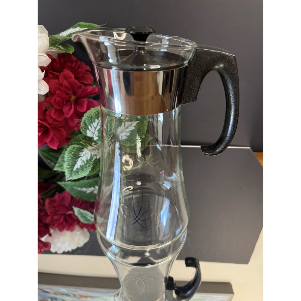 Vintage Pyrex Glass Coffee Carafe with Black‎ Handle and Lid – Mid-Century 48 oz